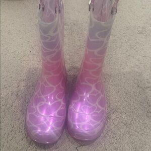 Pink and White Glitter Heart Rain Boots